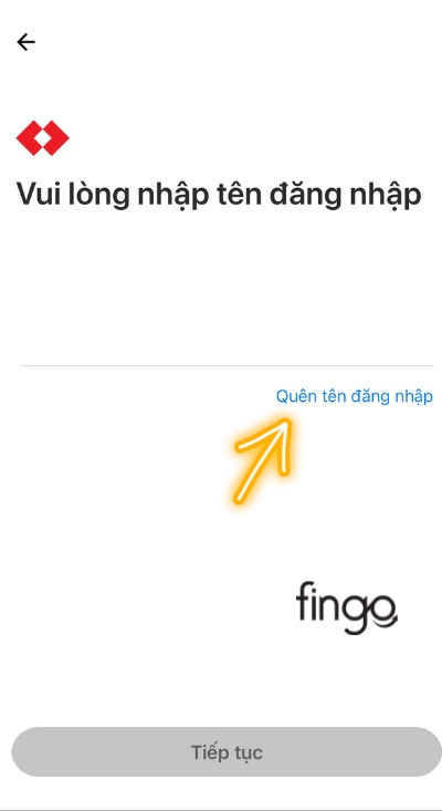 Chọn quên tên đăng nhập