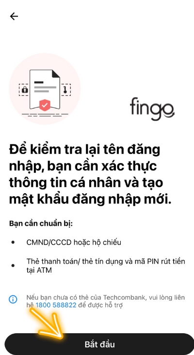 Chọn bắt đầu để cung cấp thông tin và lấy lại mã PIN