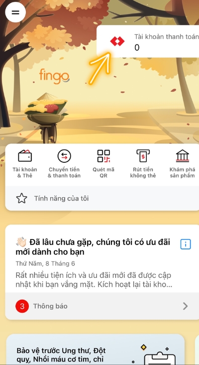 Chọn mục Tài khoản thanh toán
