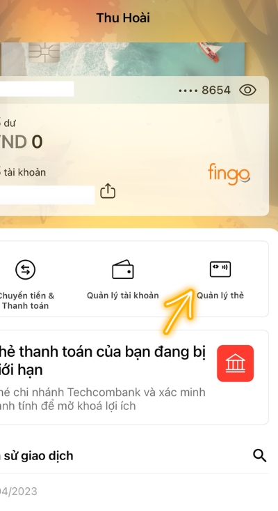 Chọn mục quản lý thẻ
