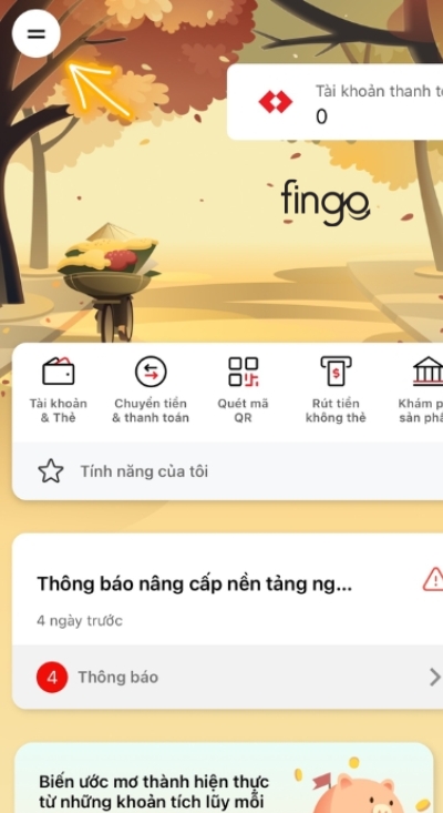 Chọn vào biểu tượng menu trên màn hình chính