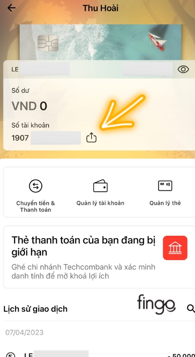 Số tài khoản sẽ hiển thị như trên màn hình