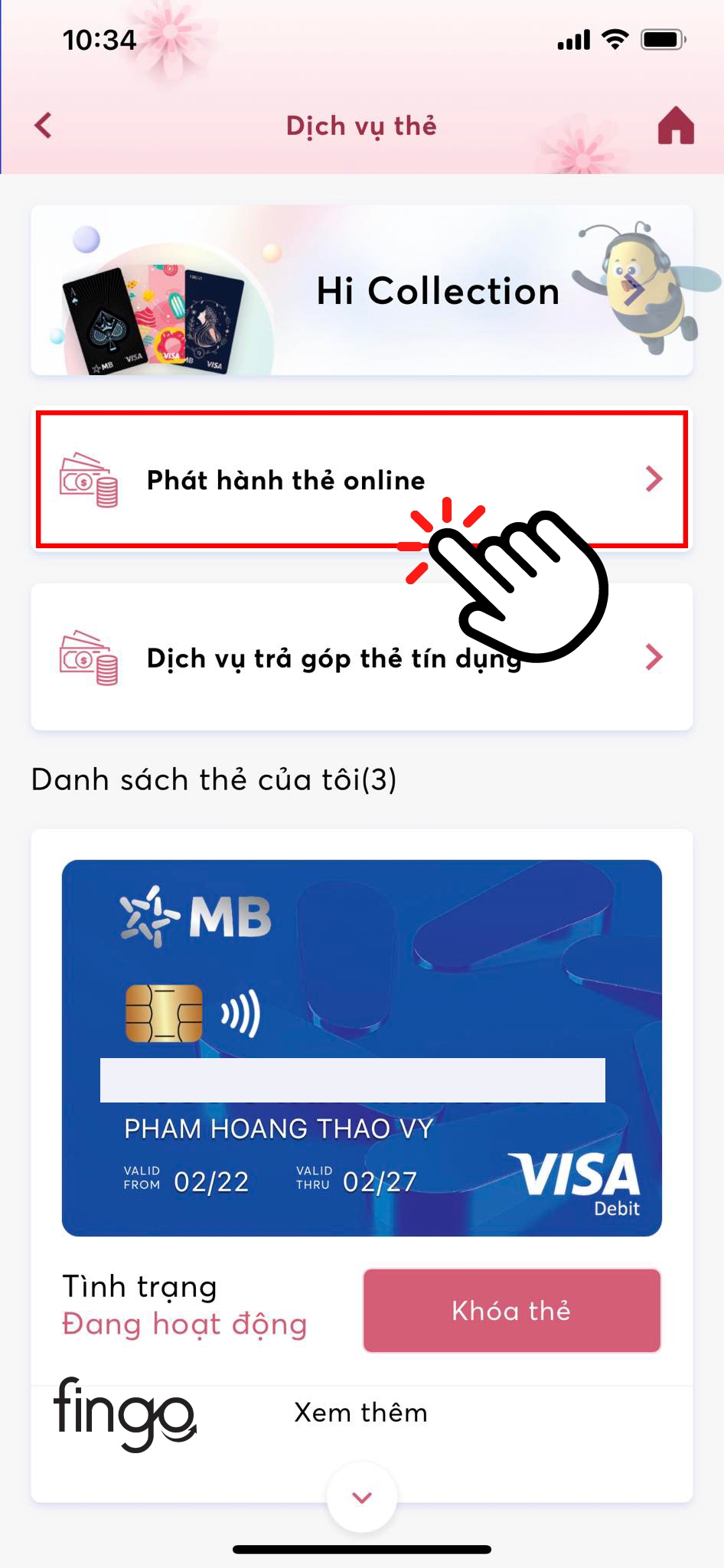 Chọn vào "Phát hành thẻ online"
