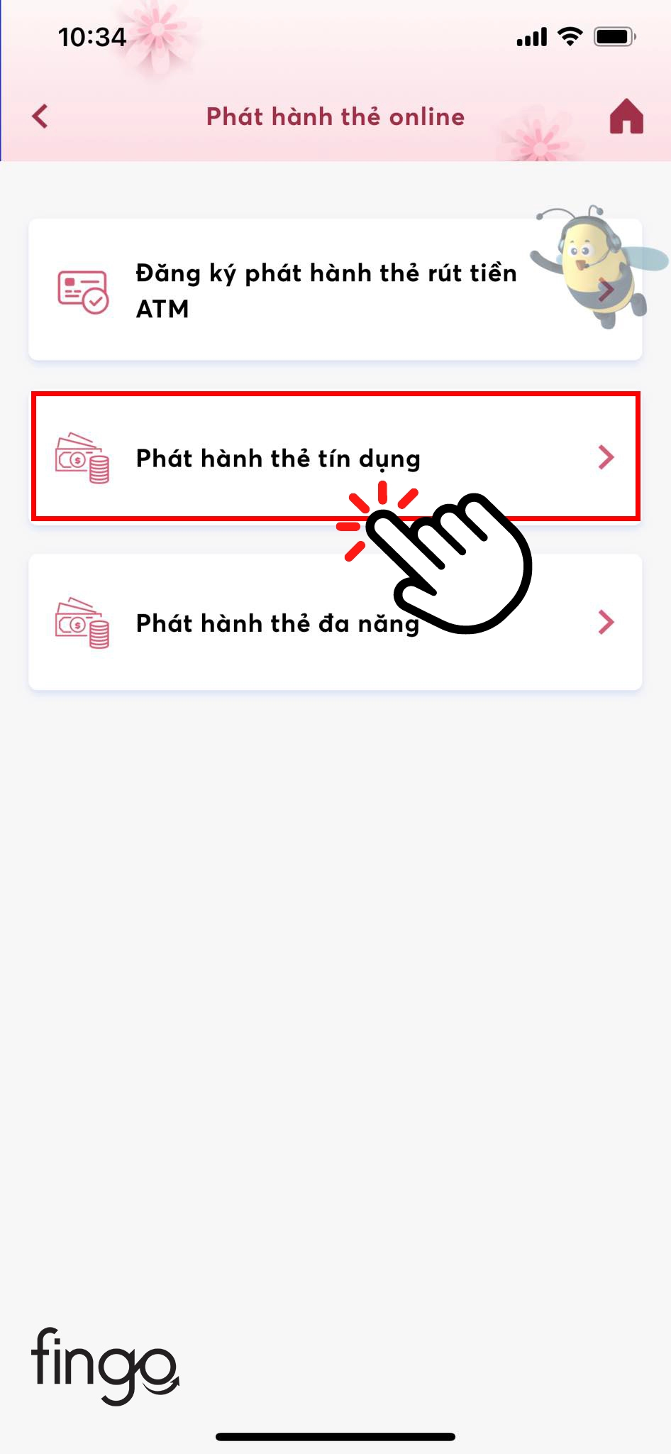 Chọn vào "Phát hành thẻ tín dụng"