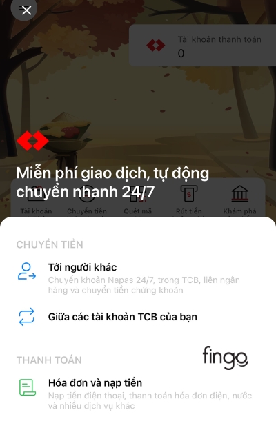 Chọn mục thanh toán phù hợp với người nhận tiền