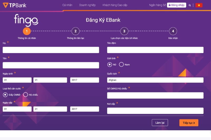 Đăng ký Internet Banking TPBank