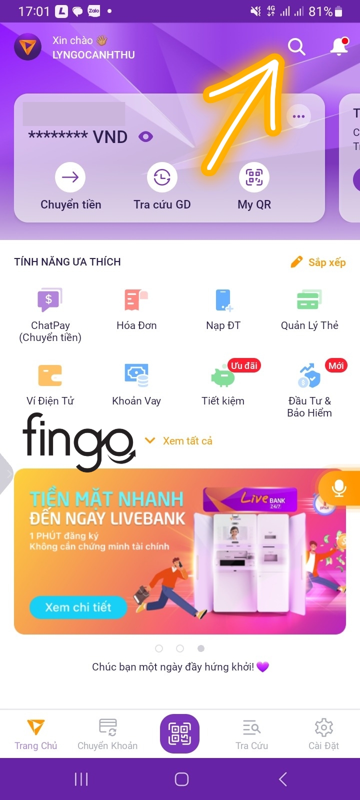 Đăng ký SMS Banking TPBank bước 1