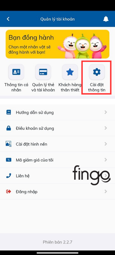 Vào phần Cài đặt thông tin