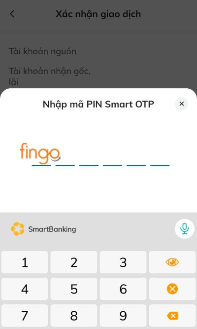 Nhập mã PIN Smart OTP.