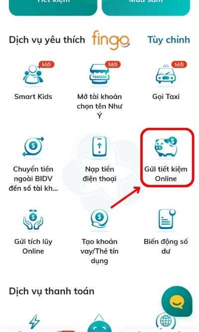 Chọn mục Gửi tiết kiệm Online