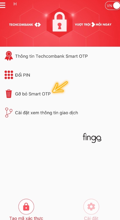 Chọn gỡ bỏ Smart OTP để hủy