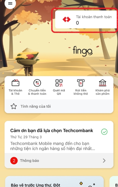 Nhấn chọn mục Tài khoản thanh toán 