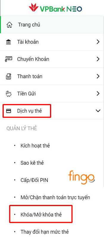 Chọn tính năng Khóa/Mở khóa thẻ
