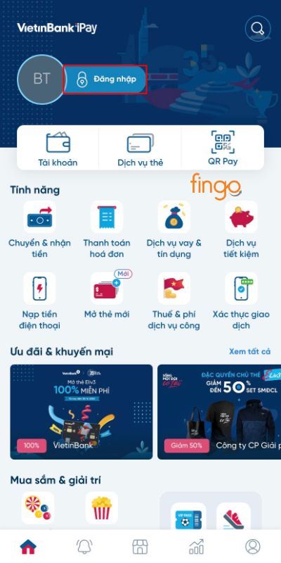 Đăng nhập vào app Vietinbank iPay