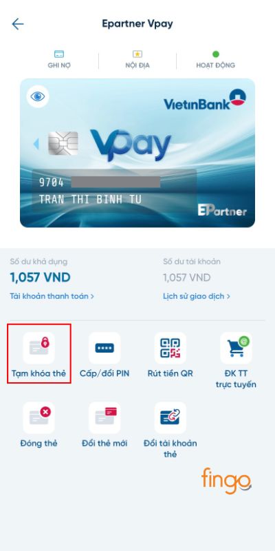 Bấm Tạm khóa thẻ