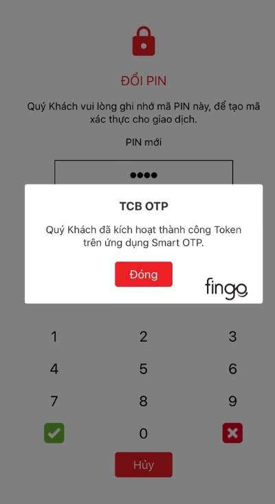 Thông báo đã kích hoạt Smart OTP thành công