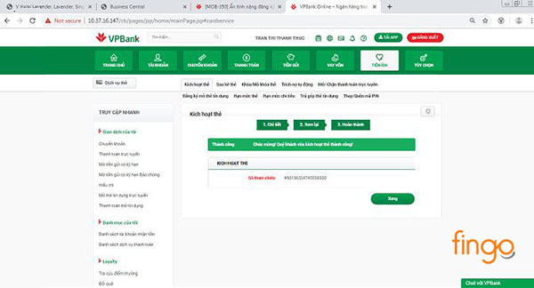 Kích hoạt thẻ tín dụng VPBank thành công
