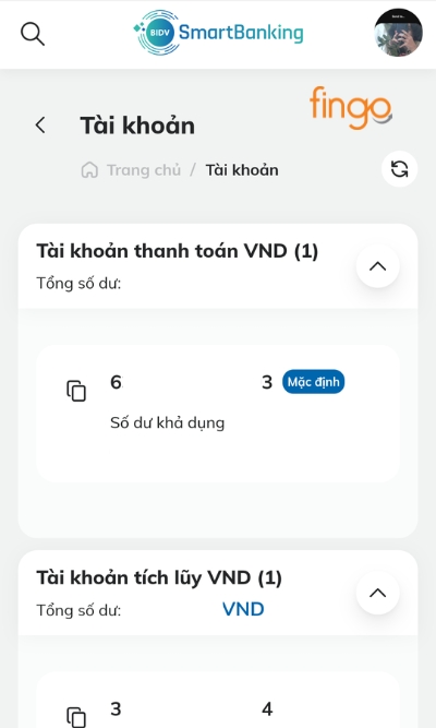 Lựa chọn tài khoản mà khách hàng muốn kiểm tra lịch sử giao dịch.