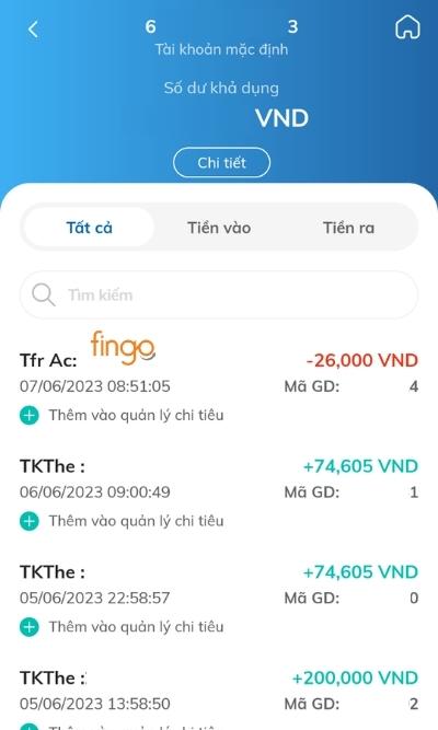 Màn hình hiển thị đầy đủ các mục giao dịch thành công