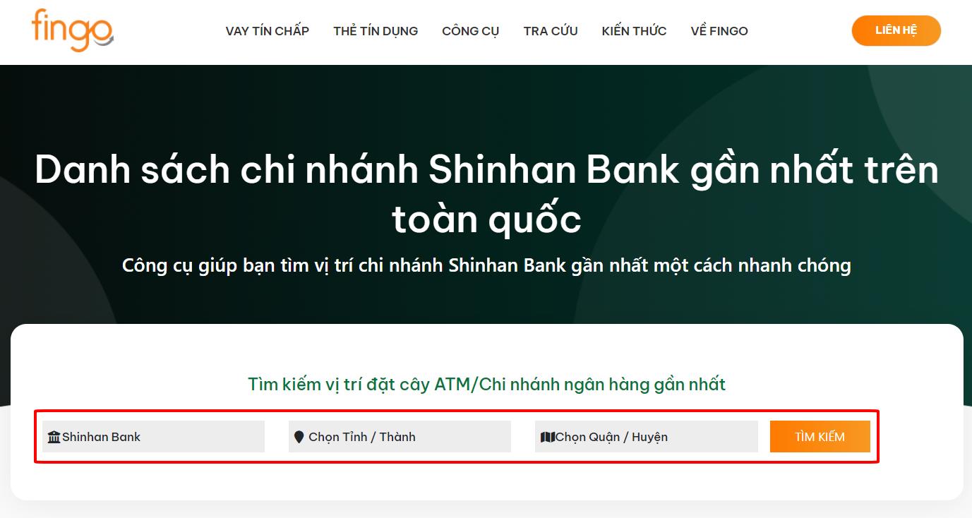Chọn chi nhánh Shinhan gần nhà nhất để tìm hotline nhanh chóng
