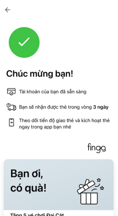 Xác nhận đăng ký làm thẻ thành công