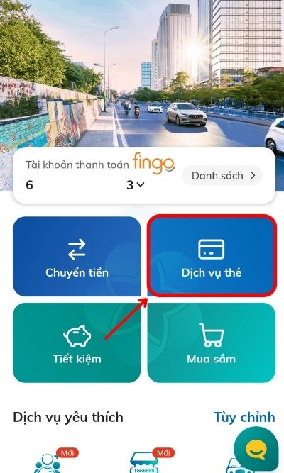 Chọn Dịch vụ thẻ.
