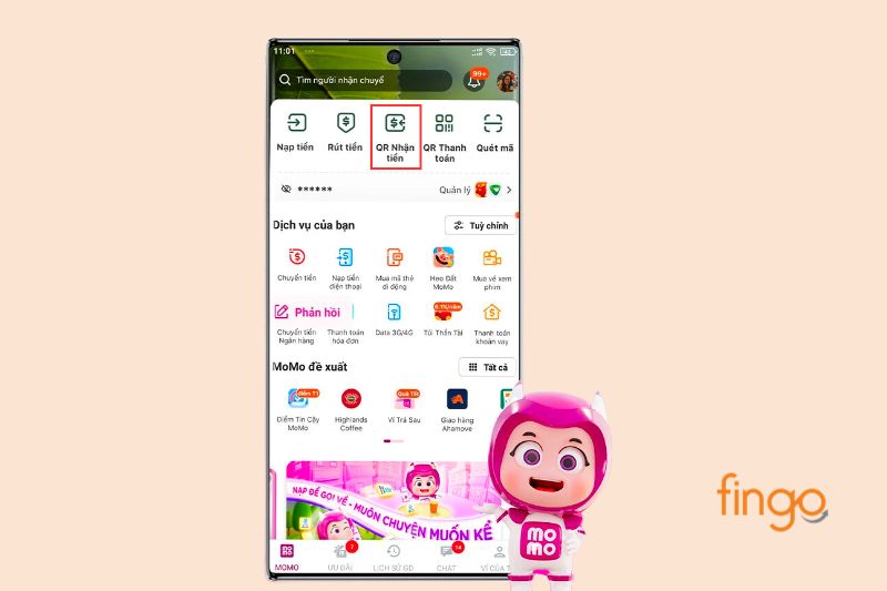 Nhấn chọn "QR nhận tiền"