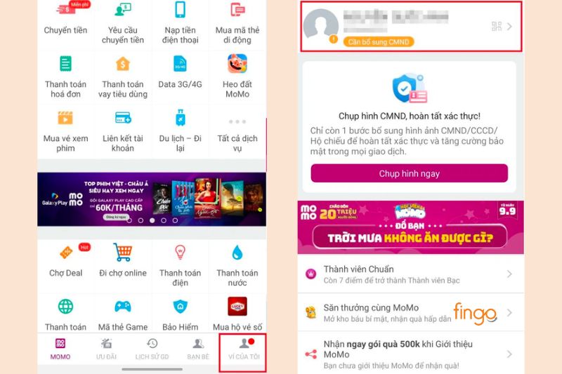 Nhấn chọn "Ví của tôi". Sau đó nhấn chọn tên của bạn.