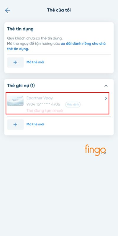 Chọn thẻ đang tạm khóa