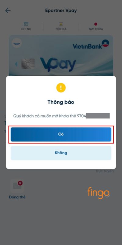 Xác nhận mở khóa thẻ