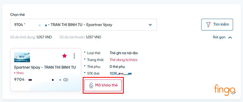 Bấm Mở khóa thẻ