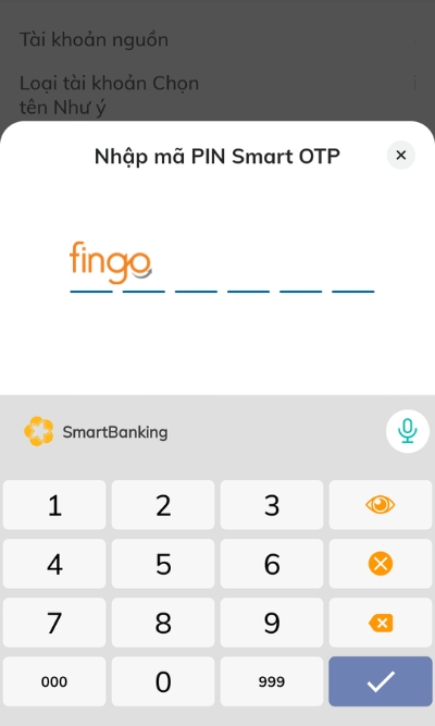 Nhập mã PIN Smart OTP và hoàn tất giao dịch.