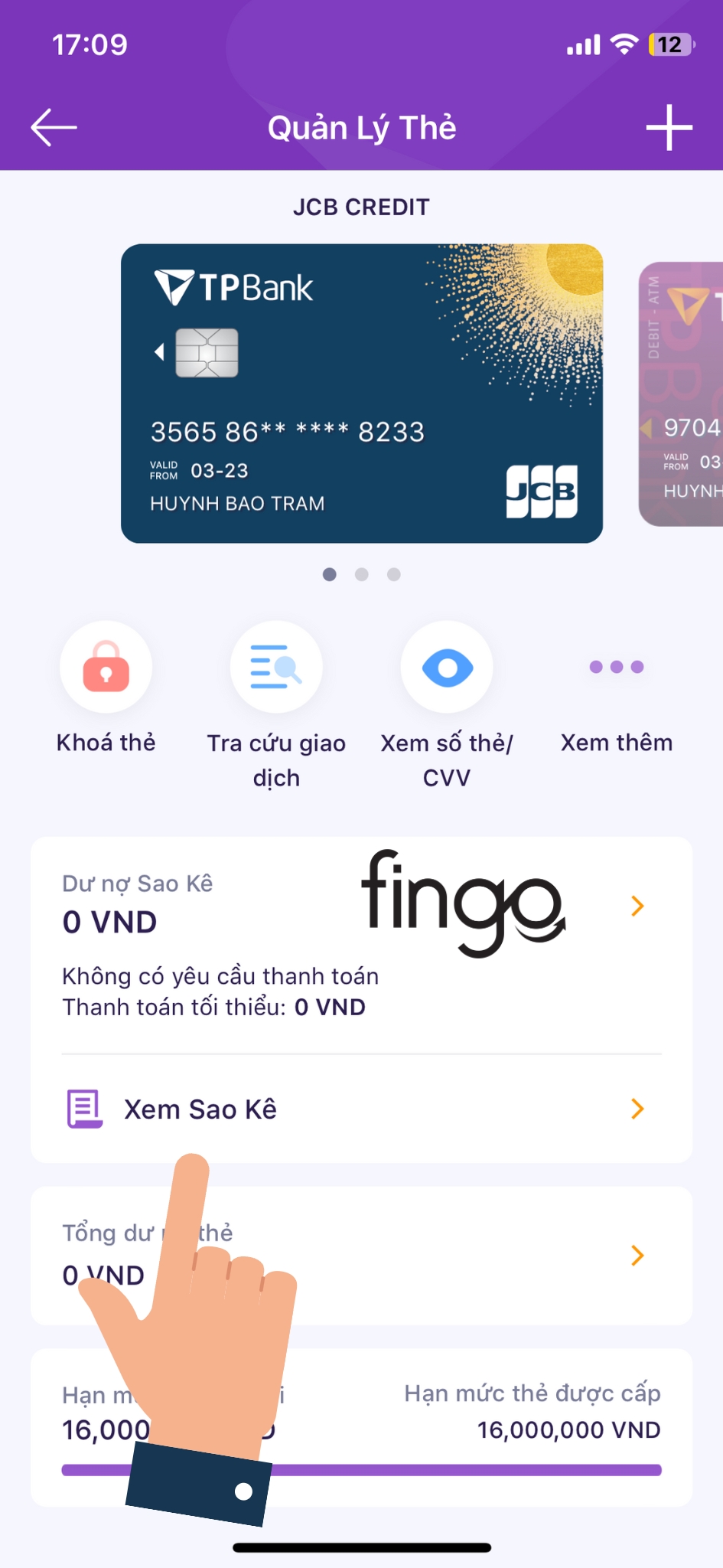 Ngày sao kê thẻ tín dụng TPBank bước 2