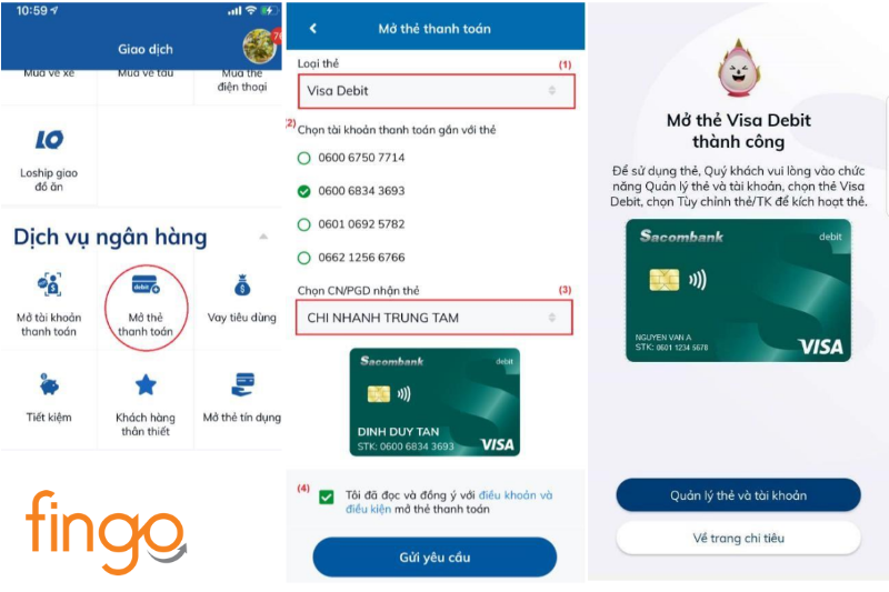 Các bước mở thẻ ATM Sacombank online trên Sacombank Pay