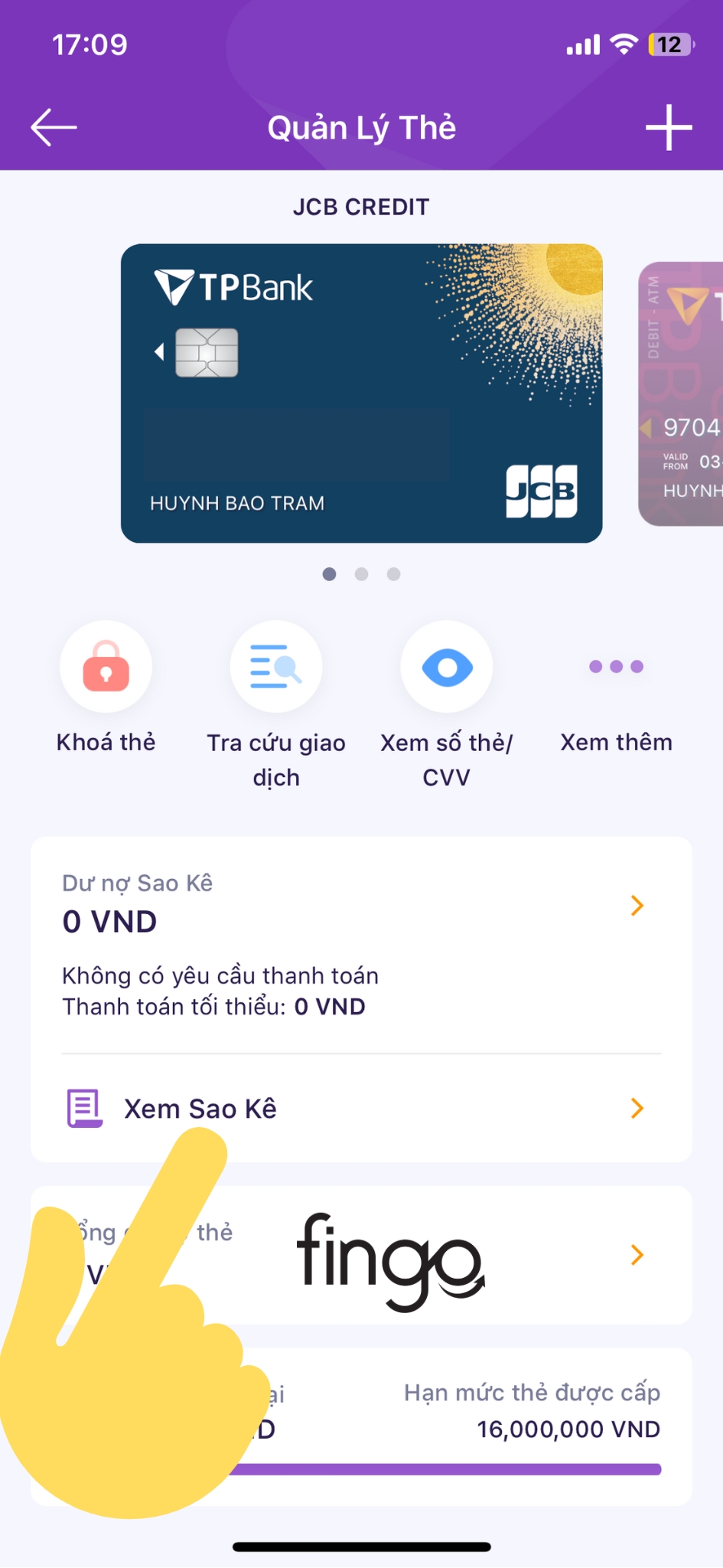 Sao kê ngân hàng TPBank bước 2