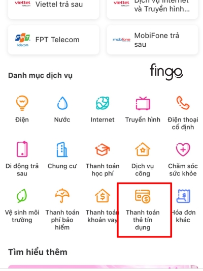 Chọn mục Thanh toán thẻ tín dụng