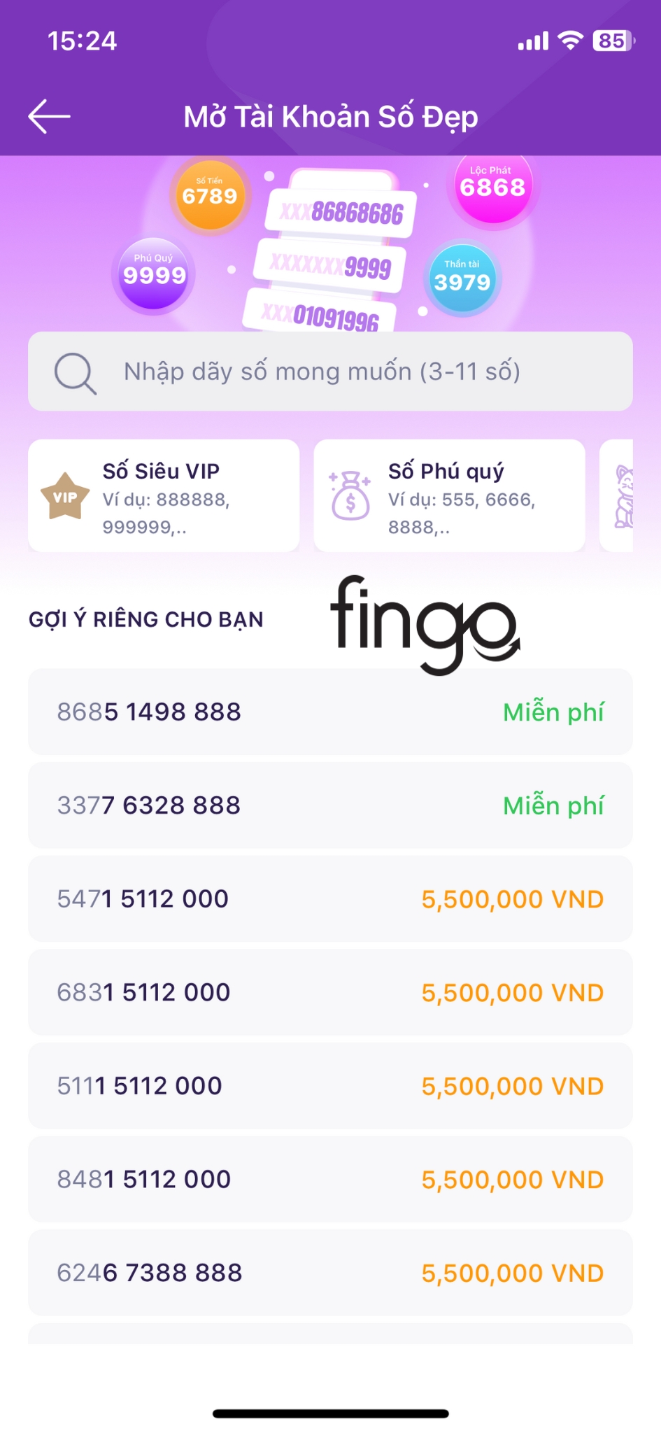 Mở tài khoản số đẹp TPBank bước 3