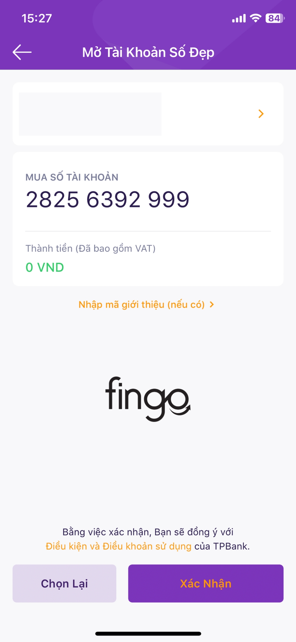 Mở tài khoản số đẹp TPBank bước 6