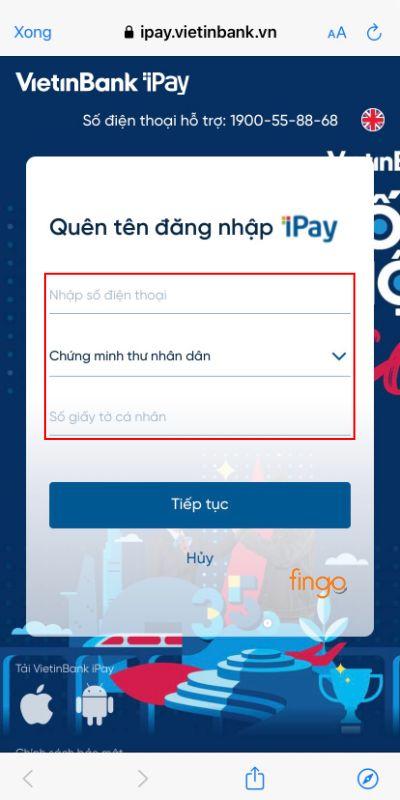 Nhập thông tin cá nhân và bấm tiếp tục