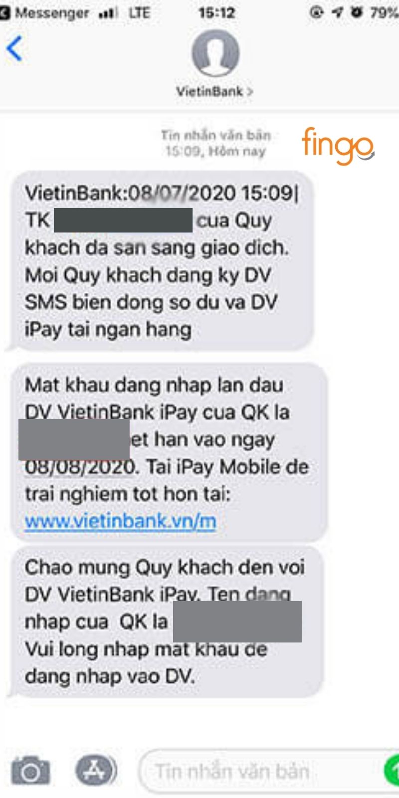 Tên đăng nhập Vietinbank iPay sẽ được gửi về SMS hoặc email