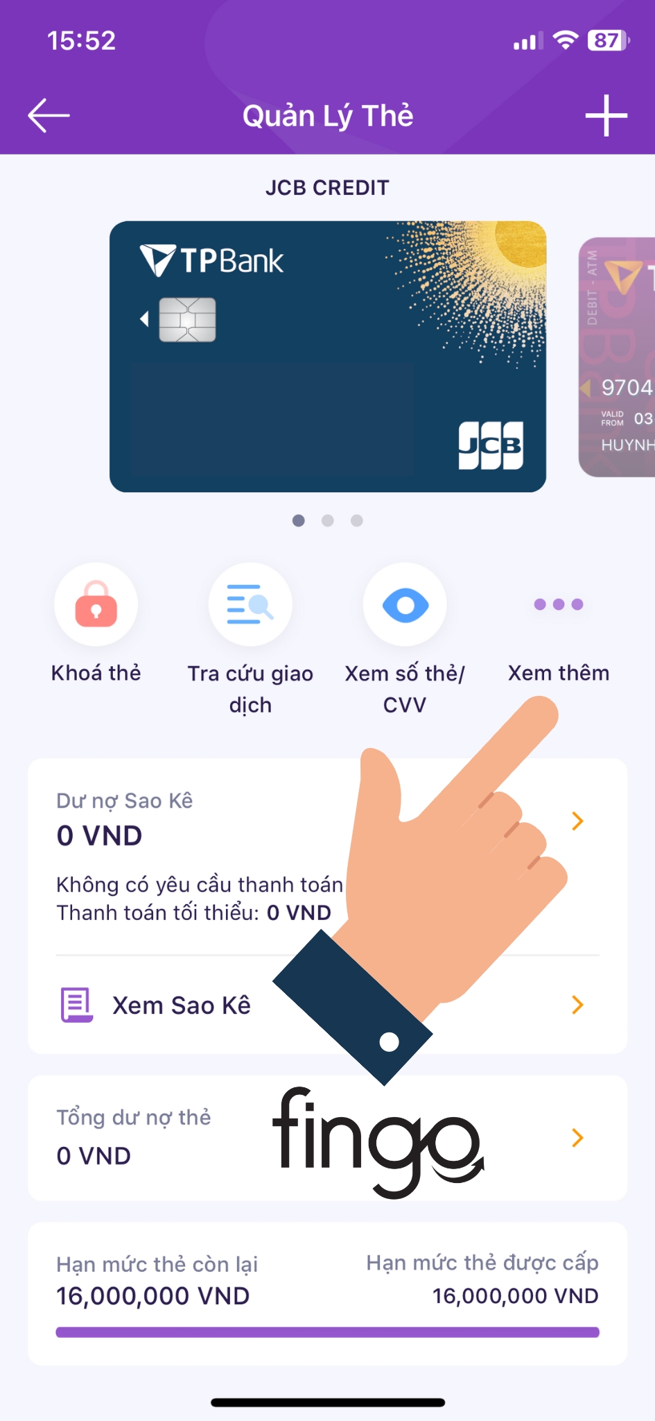 Thanh toán thẻ tín dụng TPBank bước 2