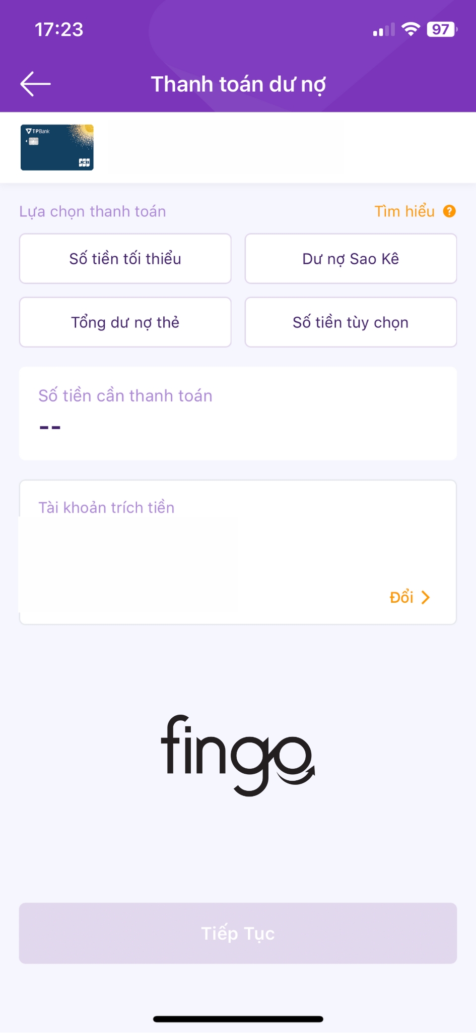 Thanh toán thẻ tín dụng TPBank bước 4