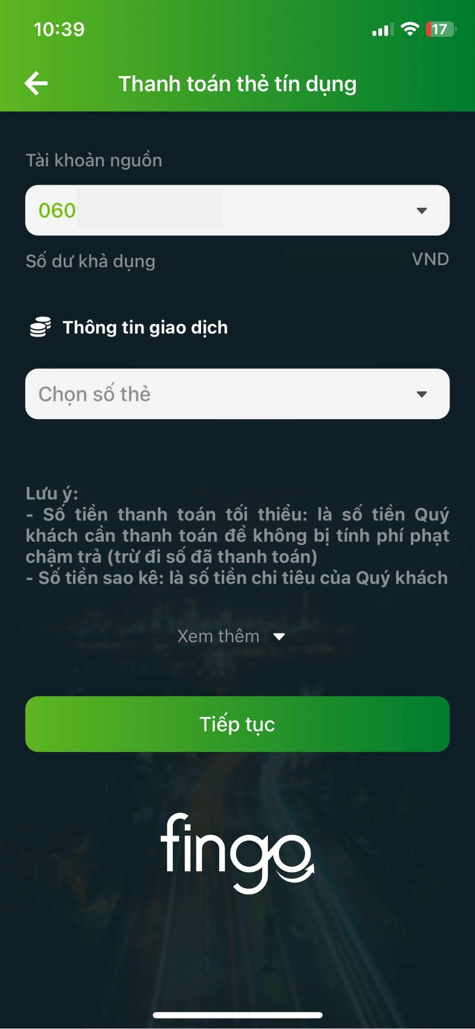 Thanh toán thẻ tín dụng Vietcombank bước 3