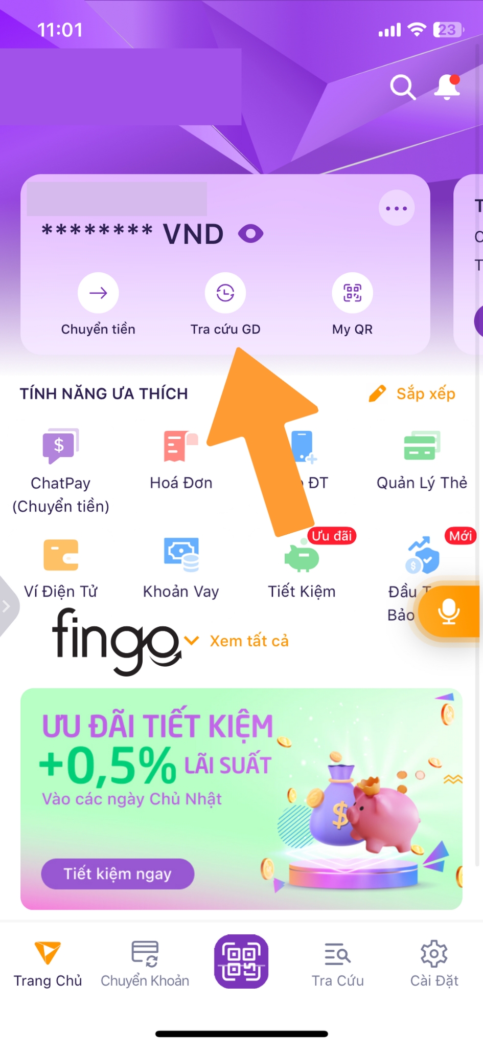 Tra cứu lịch sử giao dịch TPBank bước 1