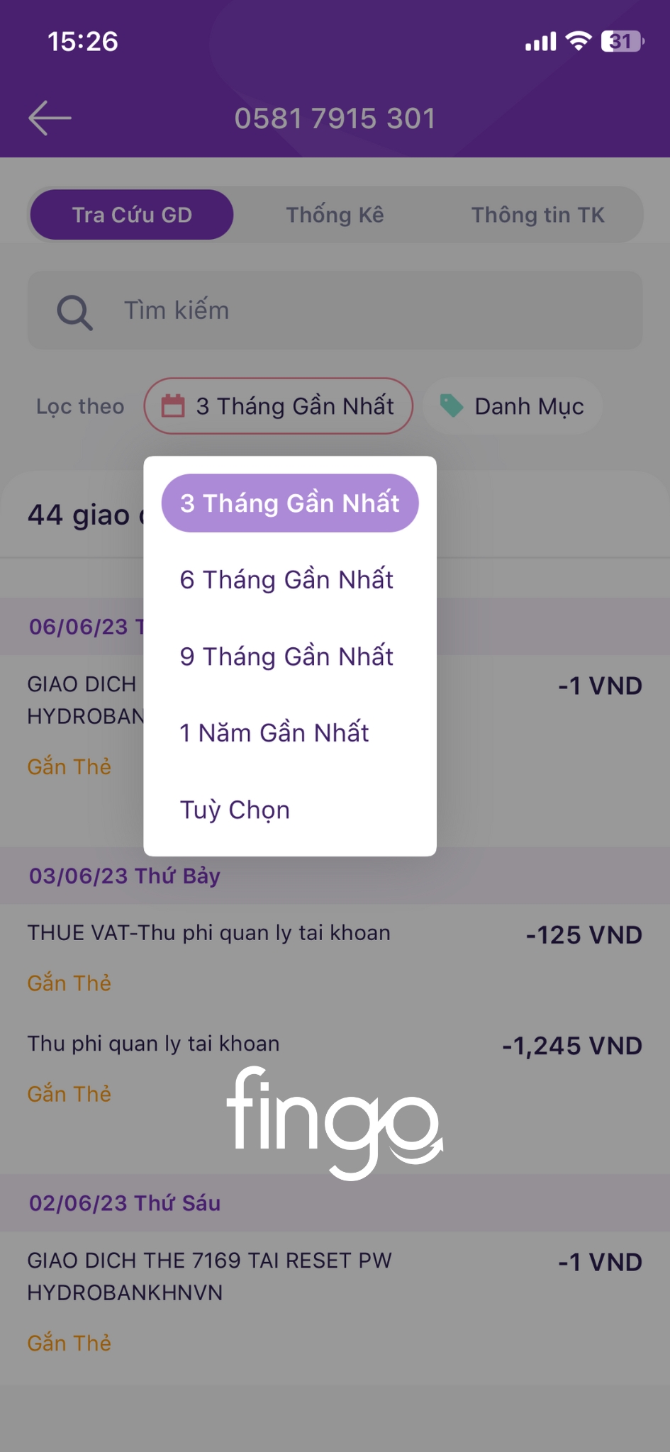 Tra cứu lịch sử giao dịch TPBank bước 3