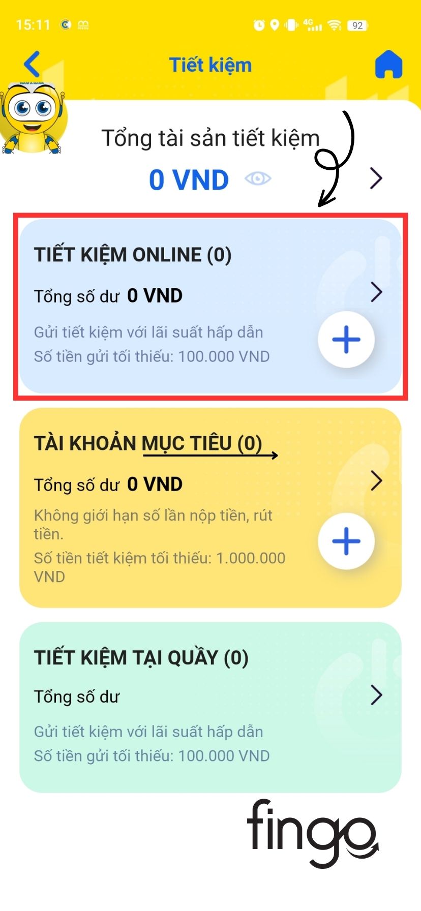 Chọn "Tiết kiệm Online".