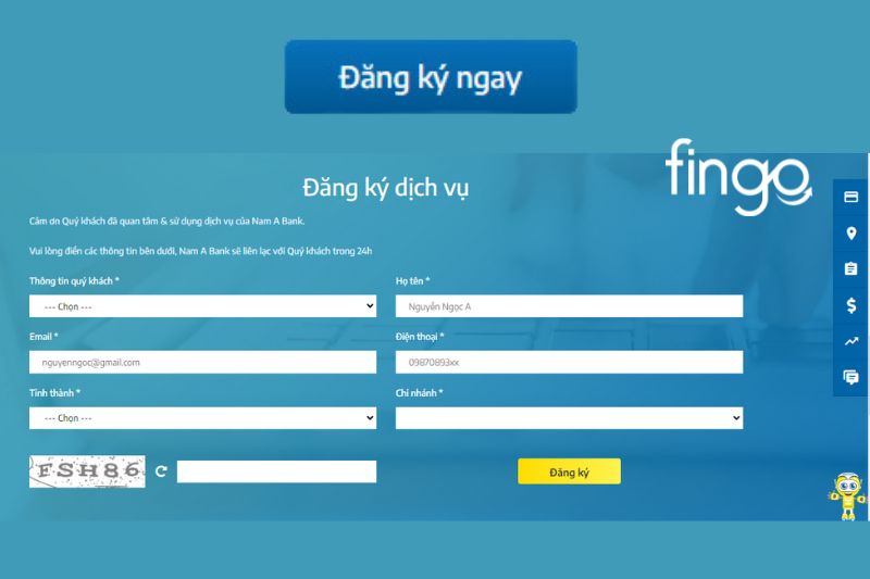 Điền các thông tin Nam Á Bank yêu cầu.