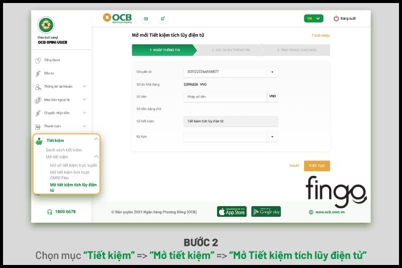 Chọn mục "Tiết kiệm"-->"Mở tiết kiệm"-->"Mở tiết kiệm tích lũy điện tử".