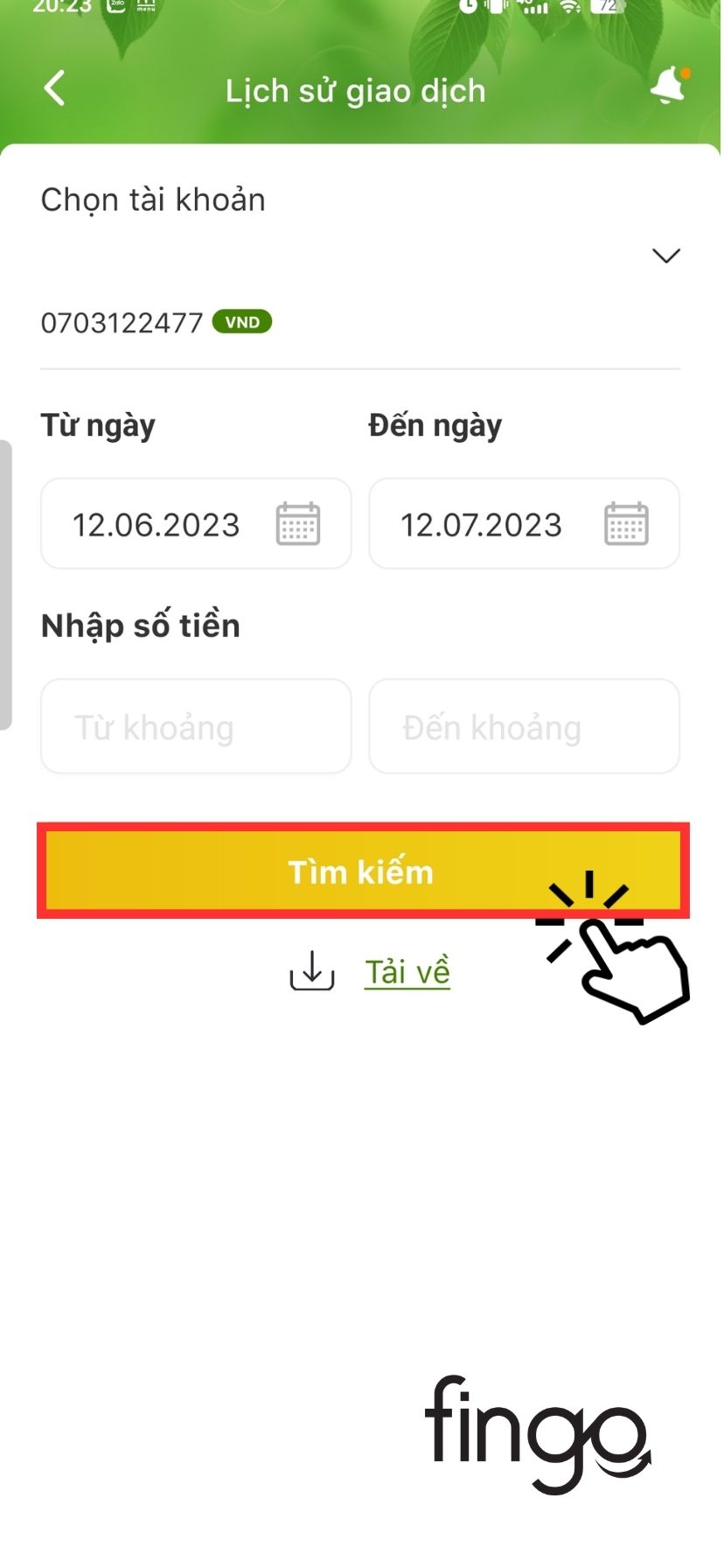 Ấn vào ô "Tìm kiếm".