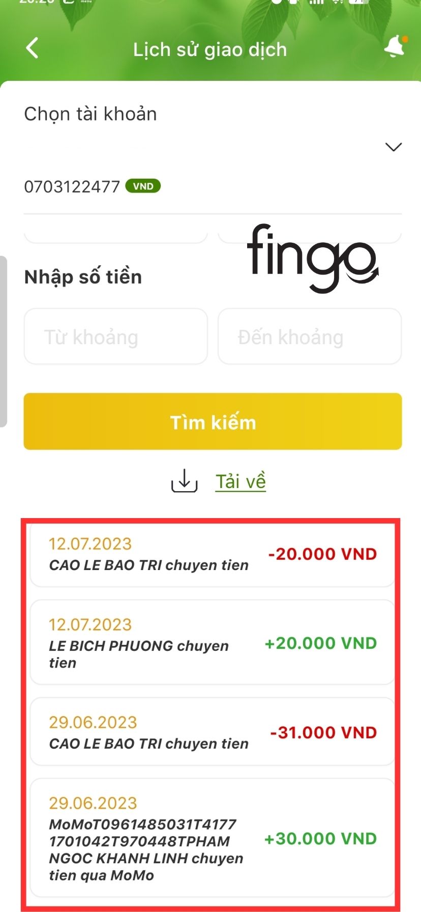 Ấn chọn vào mã giao dịch mà bạn cần tra mã giao dịch.